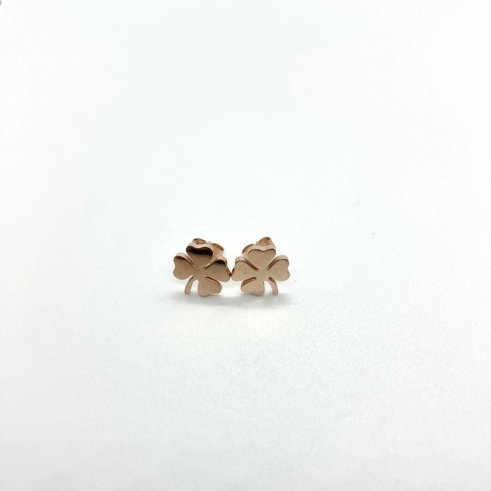 Rose Gold Four Leaf Clover Earring Pair - Picture 3 of 9